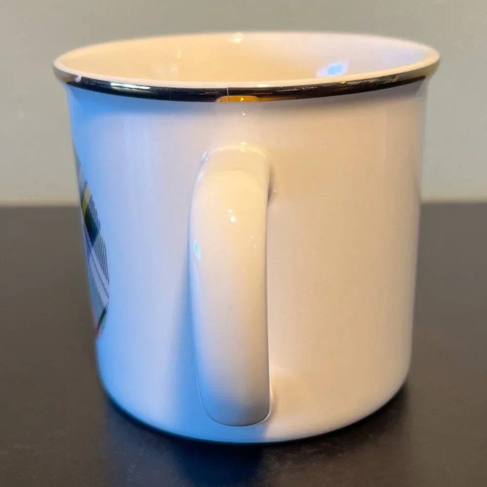 NWT POTTERY BARN Scottish Tartan Plaid Letter “D” Monogram Initial Ceramic Mug